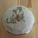 Cute vintage gilt edged porcelain powder jar with two dogs transfer detail