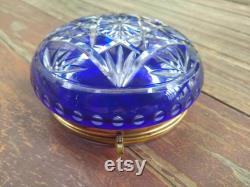 Czech Bohemian Cut Crystal Cobalt Blue Vanity Compact