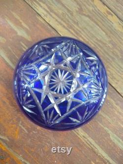 Czech Bohemian Cut Crystal Cobalt Blue Vanity Compact