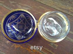 Czech Bohemian Cut Crystal Cobalt Blue Vanity Compact