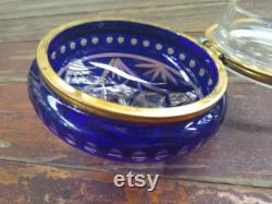 Czech Bohemian Cut Crystal Cobalt Blue Vanity Compact