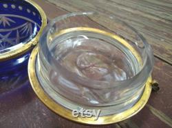 Czech Bohemian Cut Crystal Cobalt Blue Vanity Compact