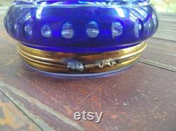 Czech Bohemian Cut Crystal Cobalt Blue Vanity Compact