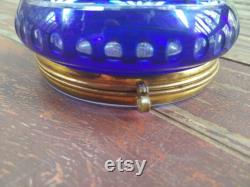 Czech Bohemian Cut Crystal Cobalt Blue Vanity Compact