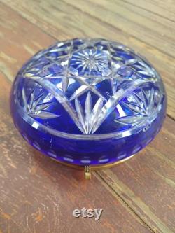 Czech Bohemian Cut Crystal Cobalt Blue Vanity Compact