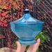 Davidson Blue Cloud Glass Lidded Powder Jar, Pattern 283, Trinket Pot Made in England 1933, Immaculate Condition, Ideal Gift 5 x 5.5