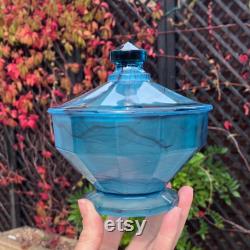 Davidson Blue Cloud Glass Lidded Powder Jar, Pattern 283, Trinket Pot Made in England 1933, Immaculate Condition, Ideal Gift 5 x 5.5
