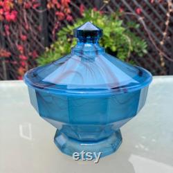 Davidson Blue Cloud Glass Lidded Powder Jar, Pattern 283, Trinket Pot Made in England 1933, Immaculate Condition, Ideal Gift 5 x 5.5