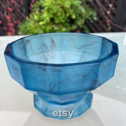 Davidson Blue Cloud Glass Lidded Powder Jar, Pattern 283, Trinket Pot Made in England 1933, Immaculate Condition, Ideal Gift 5 x 5.5