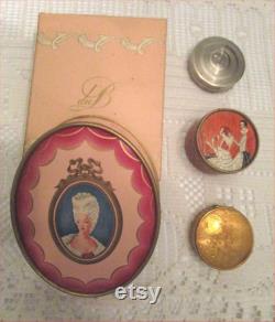 Deco to Retro Richard HUDNUT 1930s-1950s Powder Box Lot Vintage Vanity DuBarry Three Flowers Powder and Rouge Compact Set Tiny Deco Tins