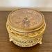 Decorative Vintage 24K Gold Plated Floral Filigree Round Powder Box Glass or Jewelry Box with Lid