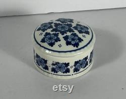 Delfts Jasmyn Holland Porcelain Flow Blue Powder Jar Dresser Box