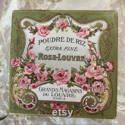 Delicious Antique French Face RiCE PoWDER BOX ROSE-LOUVRE PARiS Shade Blanche White Superb Decor and Moiré Still Full Belle Epoque