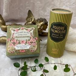 Delicious Antique French Face RiCE PoWDER BOX ROSE-LOUVRE PARiS Shade Blanche White Superb Decor and Moiré Still Full Belle Epoque