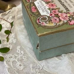Delicious Antique French Face Rice PoWDER BOX ROSE-LOUVRE PARiS Shade Blanche White Superb Decor and Moiré Open but Still Full Free Ship