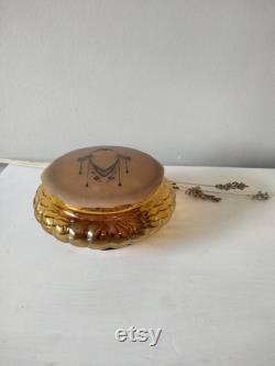 Depression glass, amber colored, powder dish trinket dish