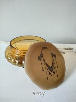 Depression glass, amber colored, powder dish trinket dish