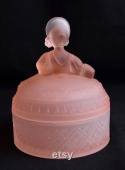 Dermay Inc, 5th Ave New York Perfumers Depression Era Pink Glass Powder Jar or Box by Taussaunt or the Tiffin Glass Company
