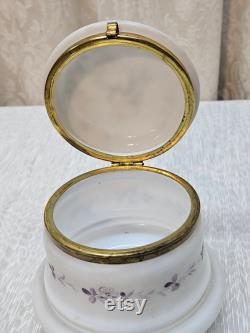 Dresser Powder Jar, Brass Finding Hinged Lid, Hand Painted, Bottom 4.5 diameter x 3.5 top, 3.75 tall