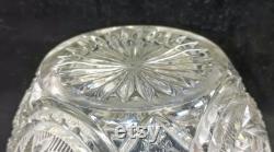 EAPG Powder Jar, Repousse Art Nouveau Brass Lid, Deep Press Mold Cut Gass Base J324