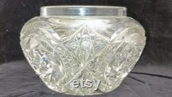 EAPG Powder Jar, Repousse Art Nouveau Brass Lid, Deep Press Mold Cut Gass Base J324