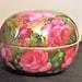 Early 1900's Powder Box Trinket Box. Porcelain. Czechoslovkia. Gold with Pink Roses.