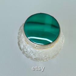 Edwardian Malachite and cut glass vanity jar with mirror c 1900, semi precious lucky stone