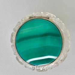 Edwardian Malachite and cut glass vanity jar with mirror c 1900, semi precious lucky stone