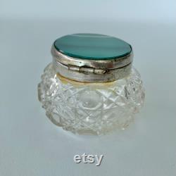 Edwardian Malachite and cut glass vanity jar with mirror c 1900, semi precious lucky stone
