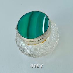 Edwardian Malachite and cut glass vanity jar with mirror c 1900, semi precious lucky stone