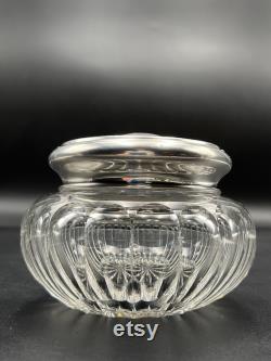 Elegant Crystal Vanity Jar Dresser Dish with Sterling Silver Lid, William B. Kerr and Co., Newark, NJ, Circa 1900