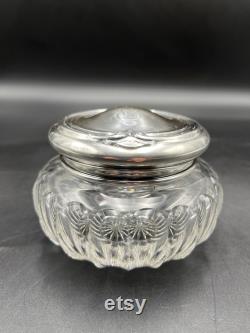 Elegant Crystal Vanity Jar Dresser Dish with Sterling Silver Lid, William B. Kerr and Co., Newark, NJ, Circa 1900