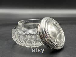 Elegant Crystal Vanity Jar Dresser Dish with Sterling Silver Lid, William B. Kerr and Co., Newark, NJ, Circa 1900