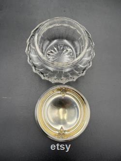 Elegant Crystal Vanity Jar Dresser Dish with Sterling Silver Lid, William B. Kerr and Co., Newark, NJ, Circa 1900