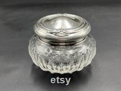 Elegant Crystal Vanity Jar Dresser Dish with Sterling Silver Lid, William B. Kerr and Co., Newark, NJ, Circa 1900