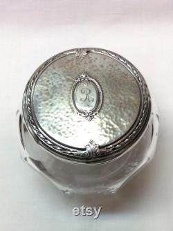 Elegant Cut Crystal Vanity Jar with Sterling Silver Lid inscribed R , C. 1909 J. Wagner and Son, New York, N.Y, USA