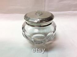 Elegant Cut Crystal Vanity Jar with Sterling Silver Lid inscribed R , C. 1909 J. Wagner and Son, New York, N.Y, USA