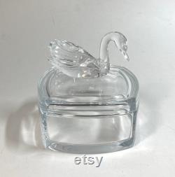 Elegant Vintage Powder or Trinket Box with a Glass Swan