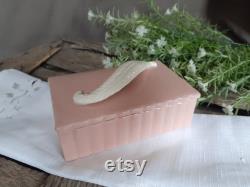 Elizabeth Arden Dresser Box Rose Orient , White Feather on Dusty Rose Pink Porcelain Box Mid Century Crownford China Dresser Box, Vanity