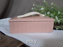 Elizabeth Arden Dresser Box Rose Orient , White Feather on Dusty Rose Pink Porcelain Box Mid Century Crownford China Dresser Box, Vanity