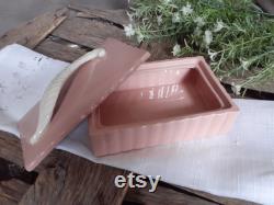 Elizabeth Arden Dresser Box Rose Orient , White Feather on Dusty Rose Pink Porcelain Box Mid Century Crownford China Dresser Box, Vanity