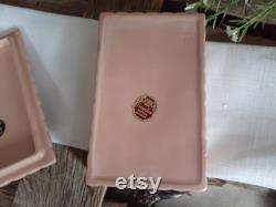 Elizabeth Arden Dresser Box Rose Orient , White Feather on Dusty Rose Pink Porcelain Box Mid Century Crownford China Dresser Box, Vanity