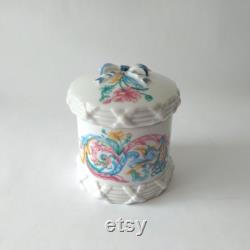 Elizabeth Arden Porcelain Floral Jar with Lid Palais De Versailles Vanity Jars, Pink Blue Floral Vanity Storage Jar