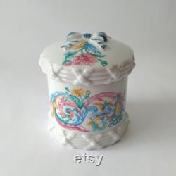 Elizabeth Arden Porcelain Floral Jar with Lid Palais De Versailles Vanity Jars, Pink Blue Floral Vanity Storage Jar