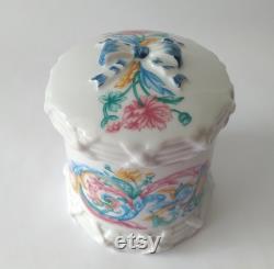 Elizabeth Arden Porcelain Floral Jar with Lid Palais De Versailles Vanity Jars, Pink Blue Floral Vanity Storage Jar