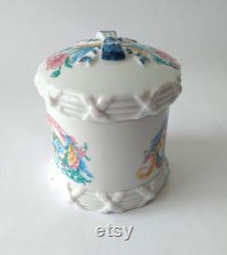 Elizabeth Arden Porcelain Floral Jar with Lid Palais De Versailles Vanity Jars, Pink Blue Floral Vanity Storage Jar