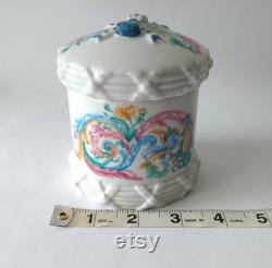 Elizabeth Arden Porcelain Floral Jar with Lid Palais De Versailles Vanity Jars, Pink Blue Floral Vanity Storage Jar