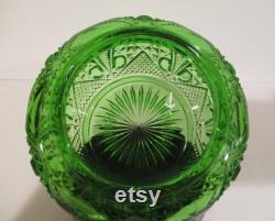 Emerald Green Pressed Glass Vanity or Powder Jar with Silver Plated Lid 1930s