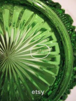 Emerald Green Pressed Glass Vanity or Powder Jar with Silver Plated Lid 1930s