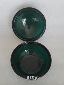 Emerald Green Round Lidded Powder Jar, Signed with4 C's, Gold Enamel Trim, Art Deco Style, Vanity Item, Boudoir Decor, Dresser Powder Jar